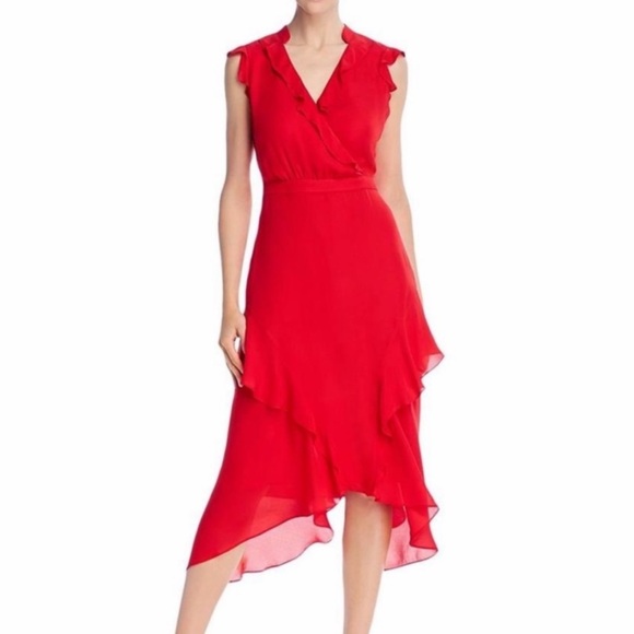PARKER NEW YORK NWT ATLANTA RUFFLED MIDI DRESS MONACO RED SZ 4 - Picture 1 of 7